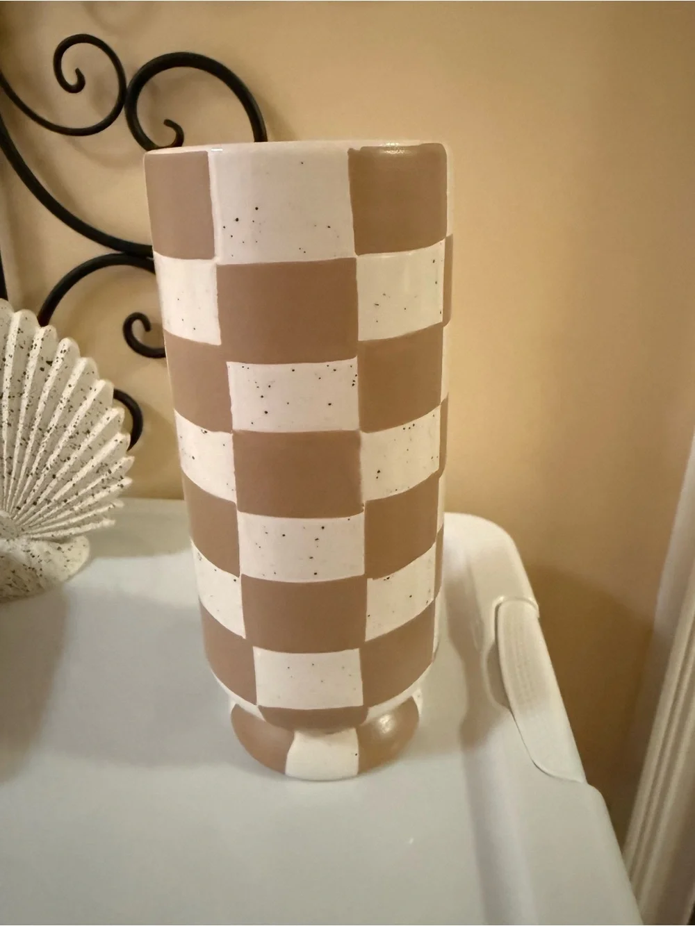Checker Ceramic Vase in Taupe and White and home accents